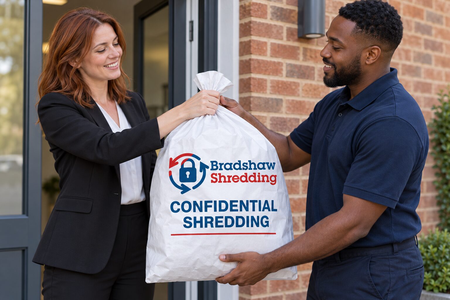 Illustrative confidential-shredding sack collection from a business customer