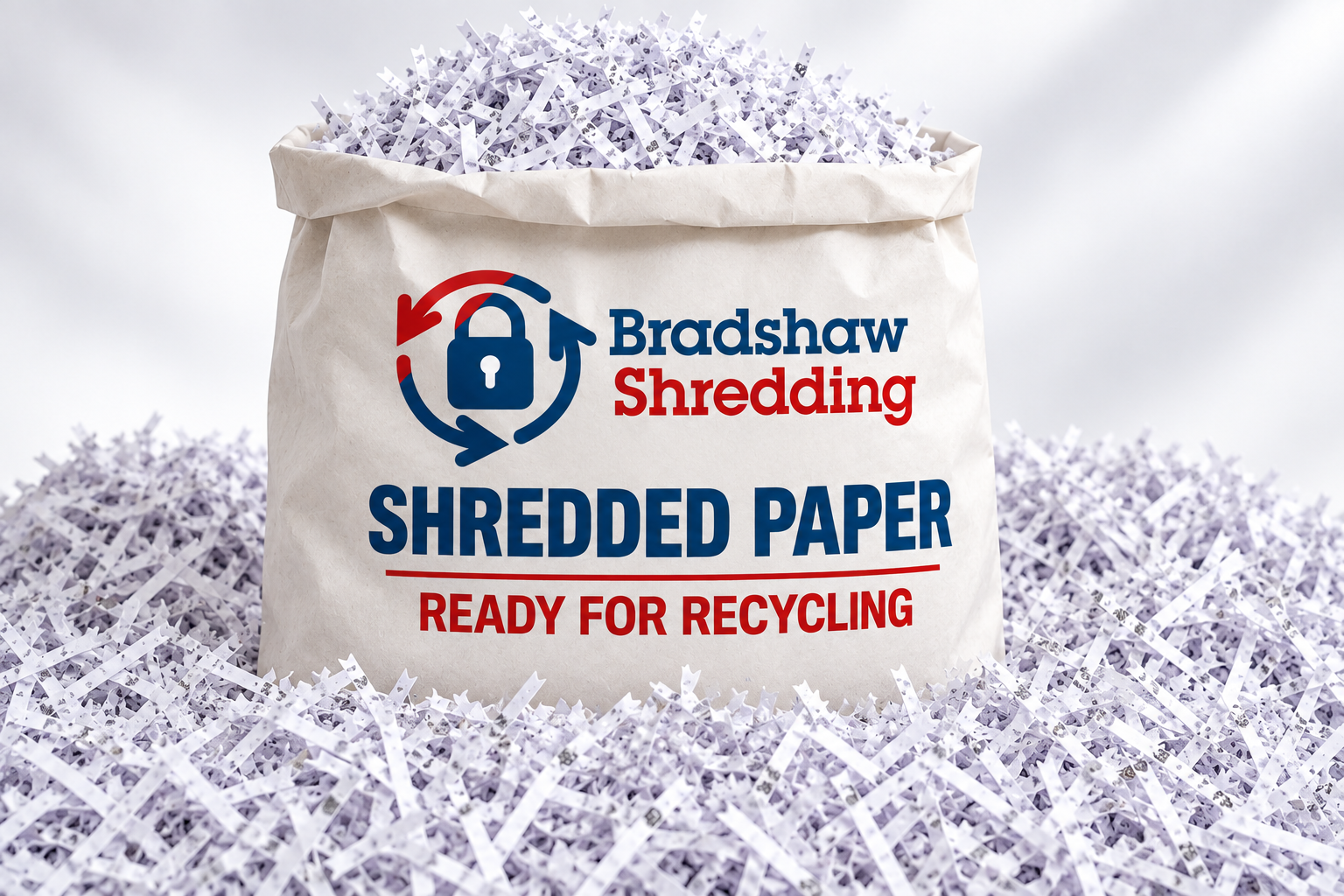 Illustrative Bradshaw recycling sack filled with cross-cut shredded paper